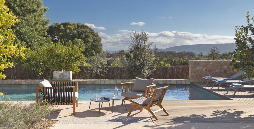 Private pool and Mediterranean garden at Cas Padrins Villa Consell Mallorca