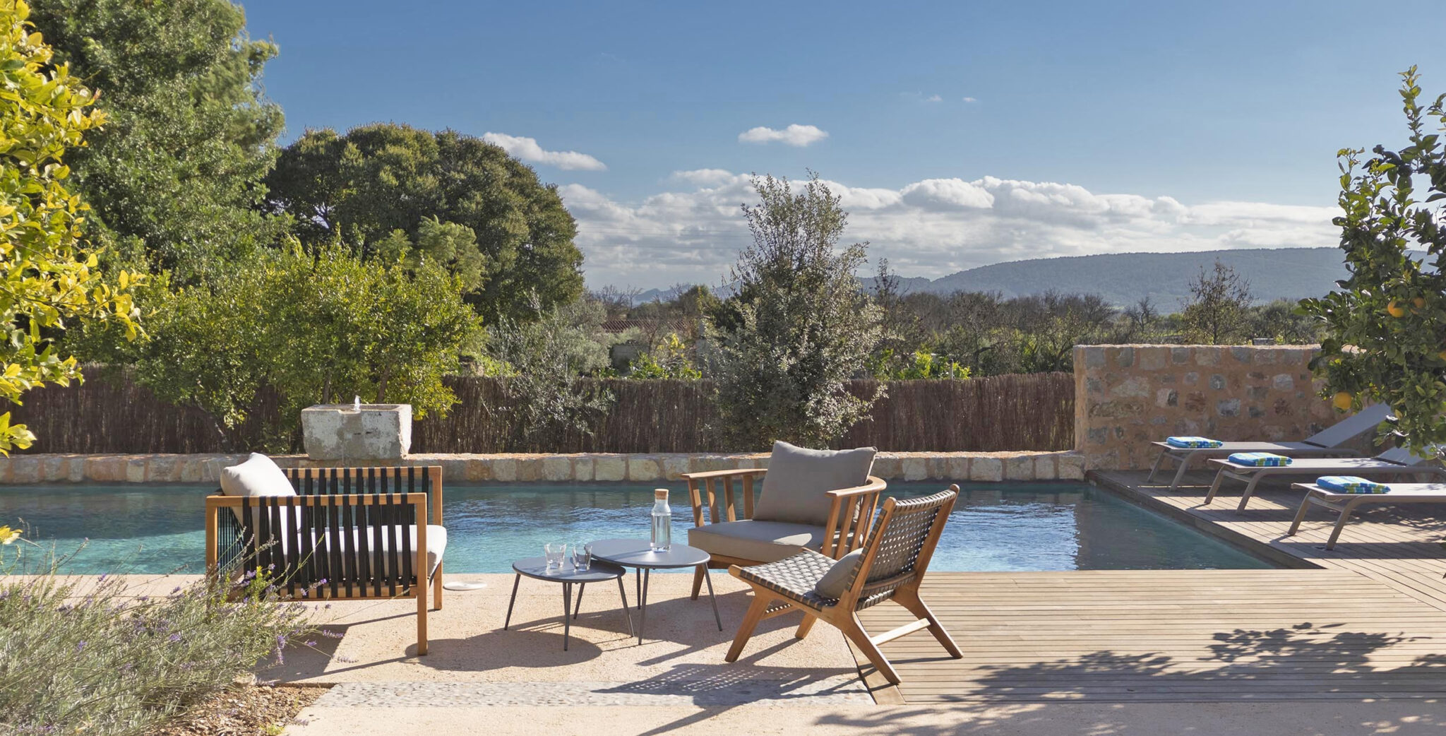 Private pool and Mediterranean garden at Cas Padrins Villa Consell Mallorca