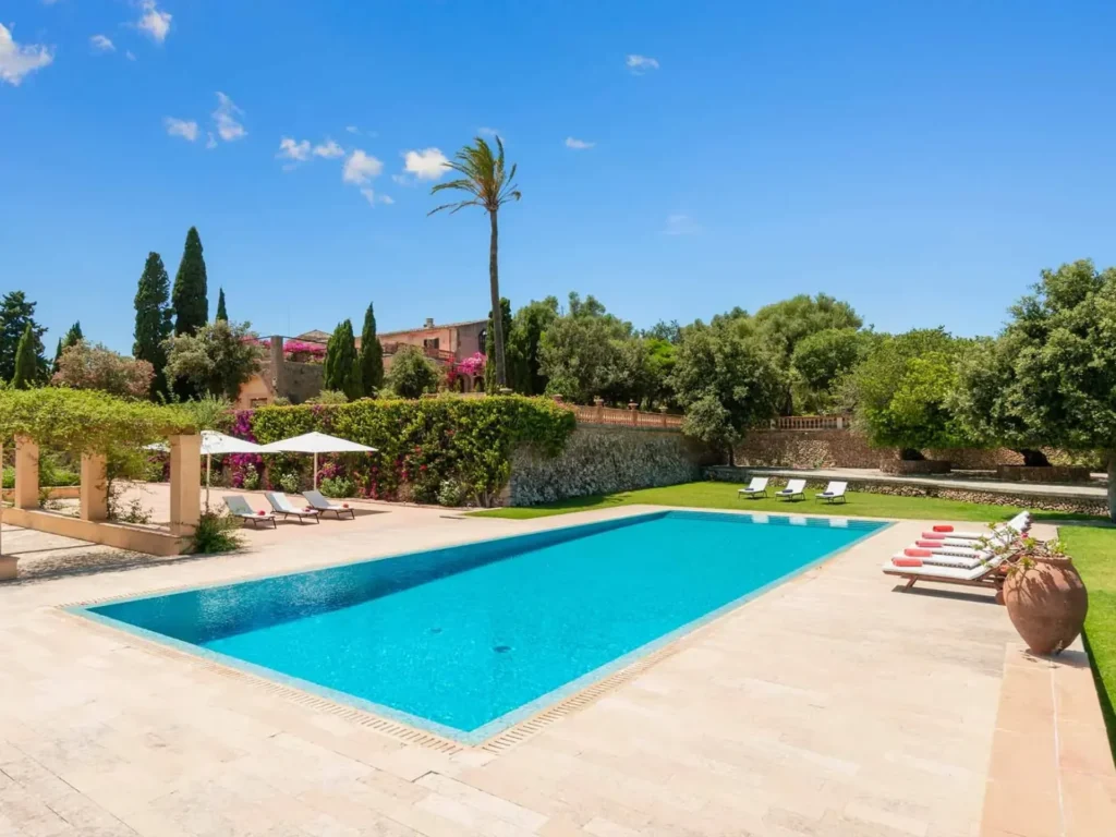 Private swimming pool at Son Doblons luxury villa in Santa Margalida Mallorca