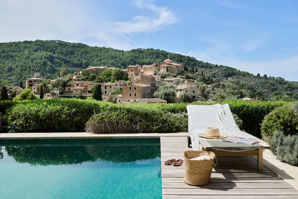 Private pool overlooking Deia village at Villa Sa Llupia in Mallorca